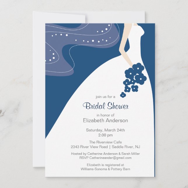 Invitación Graceful Blue Bride Bridal Shower (Anverso)