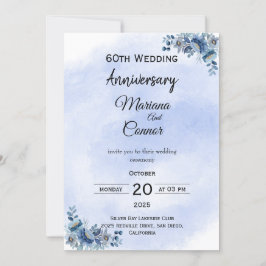 Invitación Graceful Blue Floral Wedding Anniversary Invitatio