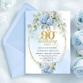 Invitación Graceful Blue Hydrangea Watercolor 90th Birthday