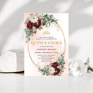 Invitación Graceful Bohemian Burgundy Peonies Quince Invite