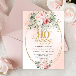 Invitación Graceful Boho Blush Floral Greenery Gold Birthday