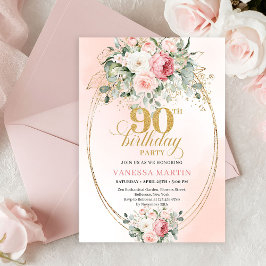 Invitación Graceful Boho Blush Floral Greenery Gold Birthday