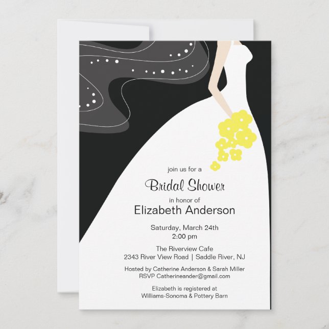 Invitación Graceful Bride Bridal Shower Amarilla (Anverso)