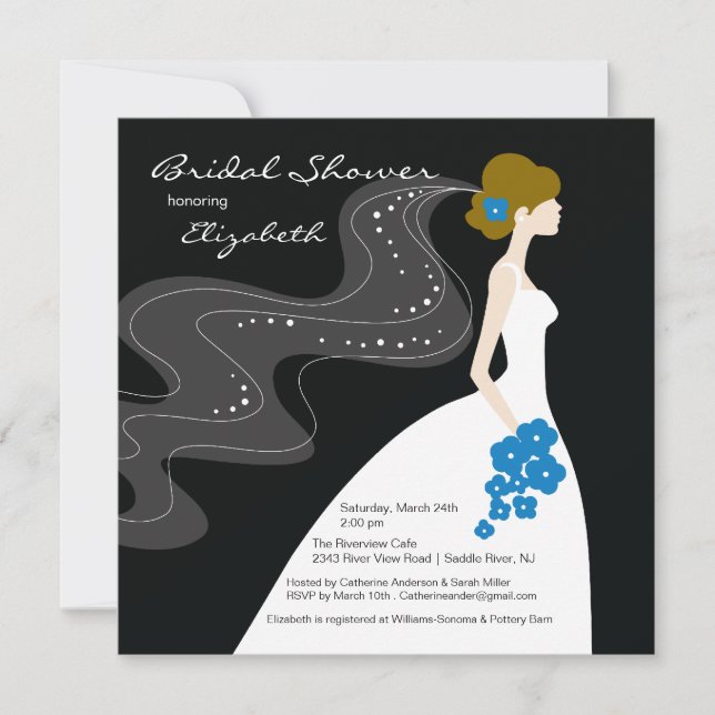 Invitación Graceful Bride Bridal Shower azul (Anverso)