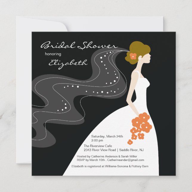 Invitación Graceful Bride Bridal Shower Coral (Anverso)