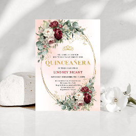 Invitación Graceful Burgundy Peonies Eucalyptus Quince Invite
