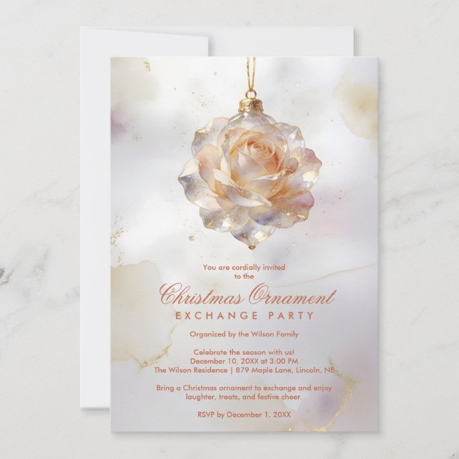 Invitación Graceful Christmas Ornament Shaped Like a Rose (Anverso)