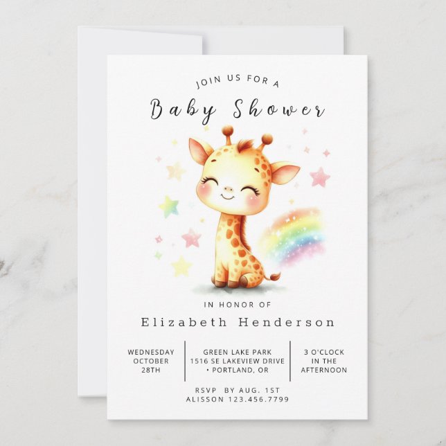 Invitación Graceful Digital Giraffe Baby Shower (Anverso)
