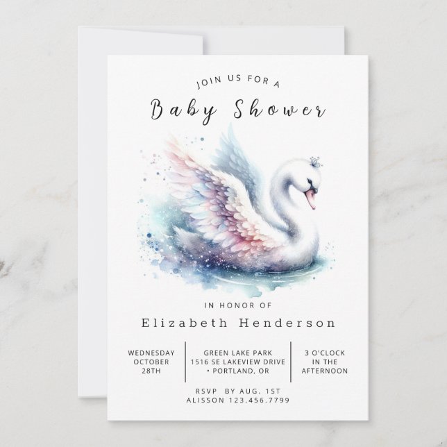 Invitación Graceful Digital Swan Baby Shower (Anverso)
