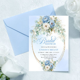 Invitación Graceful Dusty Blue Peonies Greenery Bridal Invite