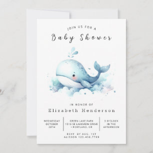 Invitación Graceful Editable Whale Baby Shower