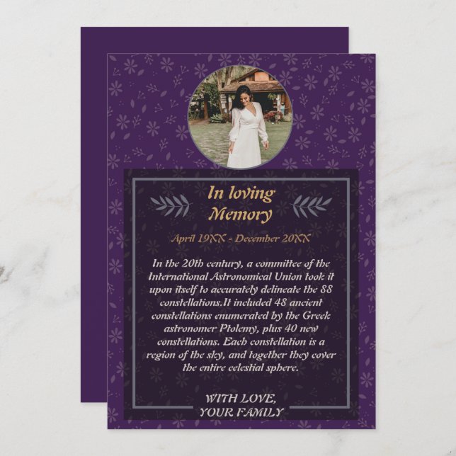 Invitación Graceful Farewell: Funeral floral con foto Invi (Anverso / Reverso)