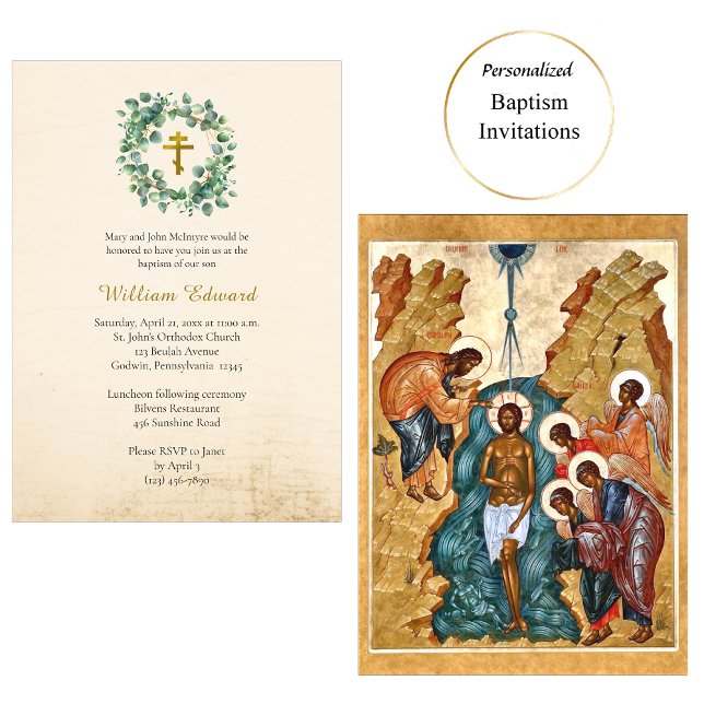 Invitación Graceful Foliage Wreath Orthodox Christian Baptism (Subido por el creador)