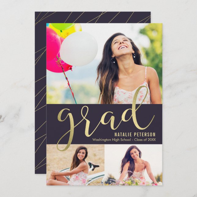 Invitación Graceful Glow EDITABLE COLOR Graduado (Anverso / Reverso)