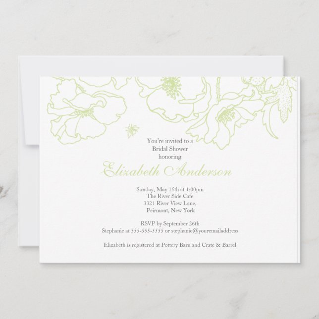 Invitación Graceful Green Poppy Floral Bridal Shower (Anverso)
