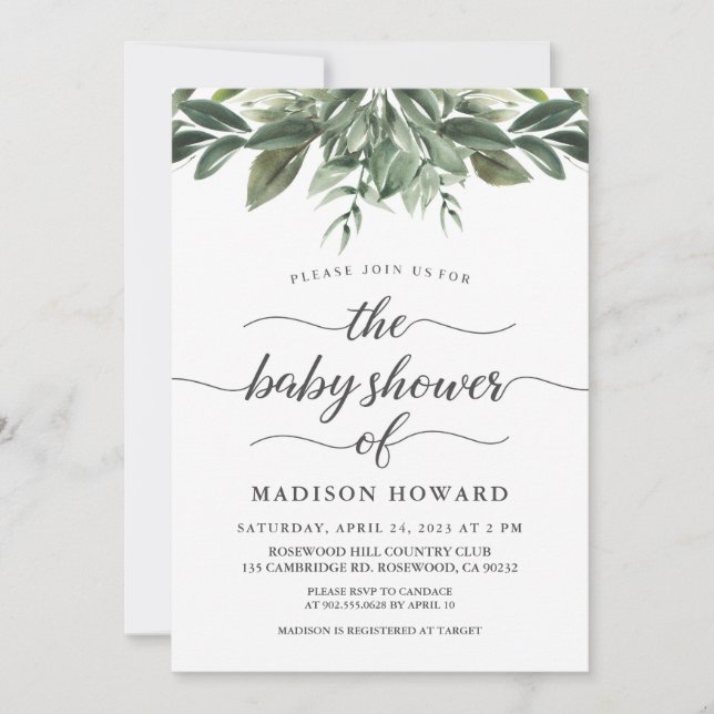Invitación Graceful Greenery Baby Shower (Anverso)