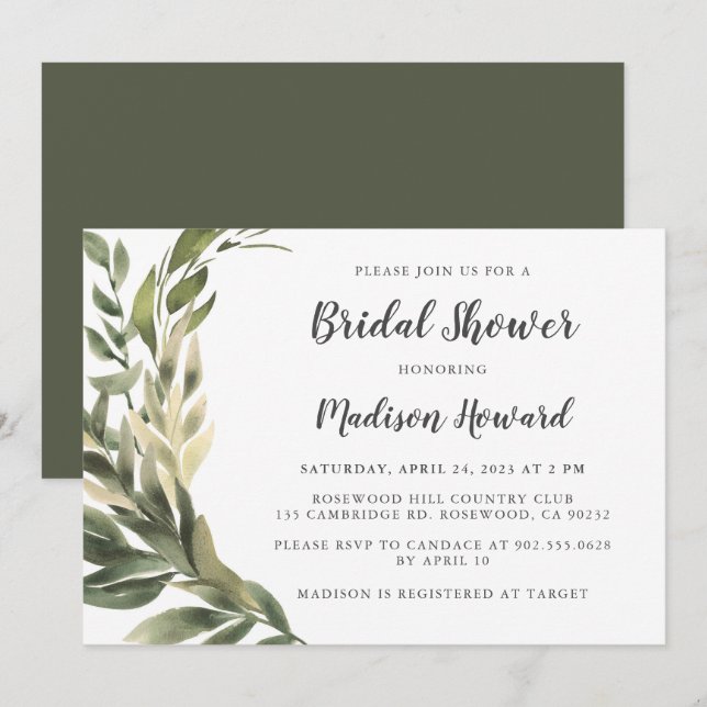 Invitación Graceful Greenery Bridal Shower (Anverso / Reverso)
