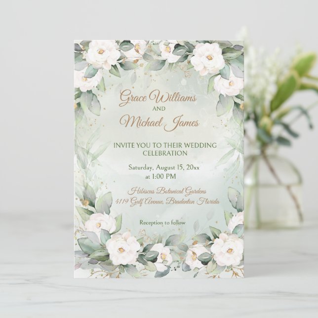 Invitación Graceful Greenery Wedding (Anverso de pie)