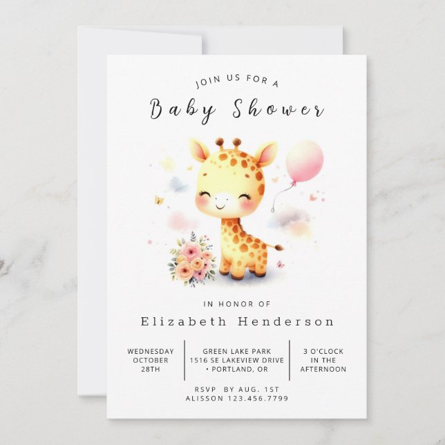 Invitación Graceful Online Giraffe Baby Shower (Anverso)