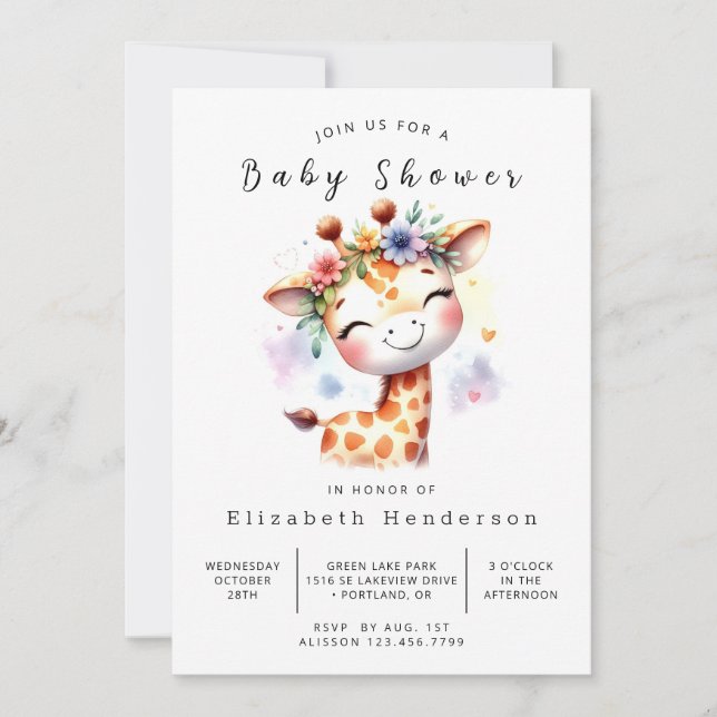 Invitación Graceful Online Giraffe Baby Shower (Anverso)