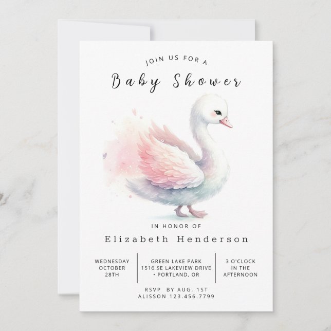 Invitación Graceful Online Swan Baby Shower (Anverso)