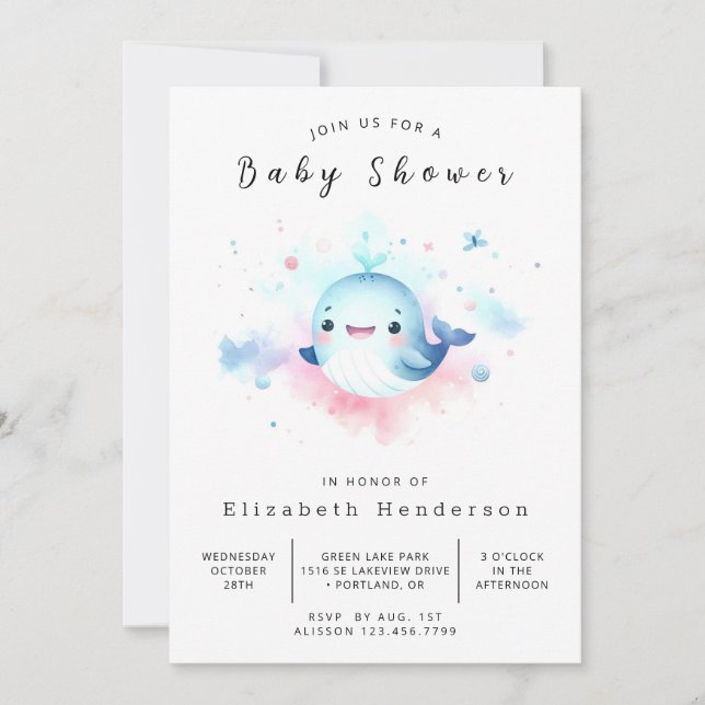 Invitación Graceful Online Whale Baby Shower (Anverso)