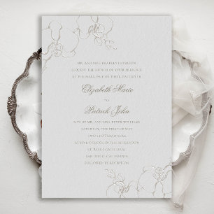 Invitación Graceful Orchids Boda formal tradicional de marfil