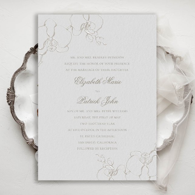 Invitación Graceful Orchids Boda formal tradicional de marfil (orchids wedding invitation formal traditional modern classic elegant classy ivory flowers floral)