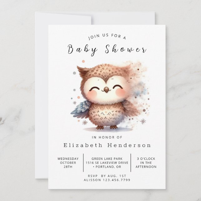 Invitación Graceful Personalizado Owl Baby Shower (Anverso)
