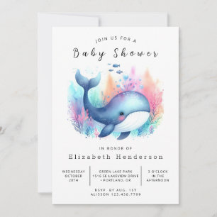Invitación Graceful Personalizado Whale Baby Shower