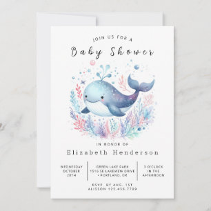 Invitación Graceful Personalizado Whale Baby Shower