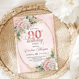Invitación Graceful Rose Gold Eucalyptus 90th Birthday Invite