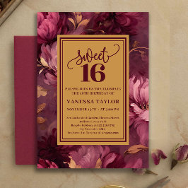 Invitación Graceful Sweet 16 Merlot Blush Gold Invitation
