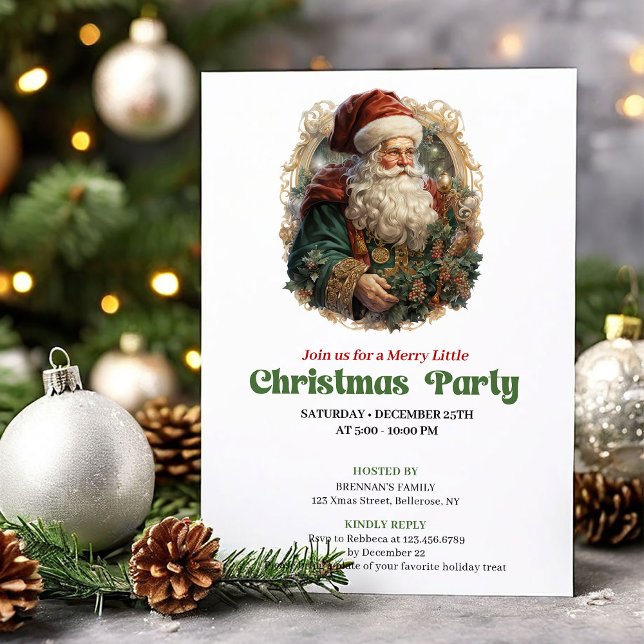 Invitación Graceful Victorian Santa Christmas party invite (Graceful Victorian Christmas angel party invite

)