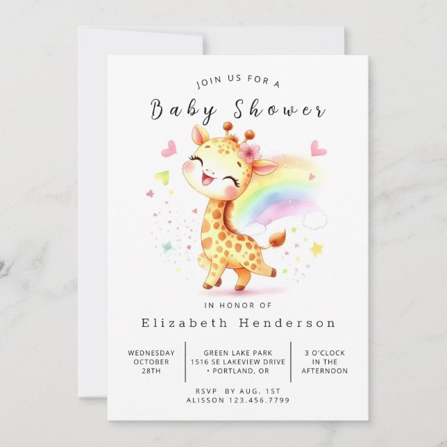 Invitación Gracetable Editable Giraffe Baby Shower (Anverso)