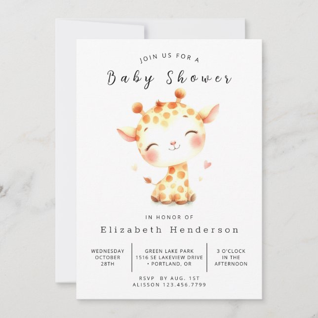 Invitación Gracetable Editable Giraffe Baby Shower (Anverso)