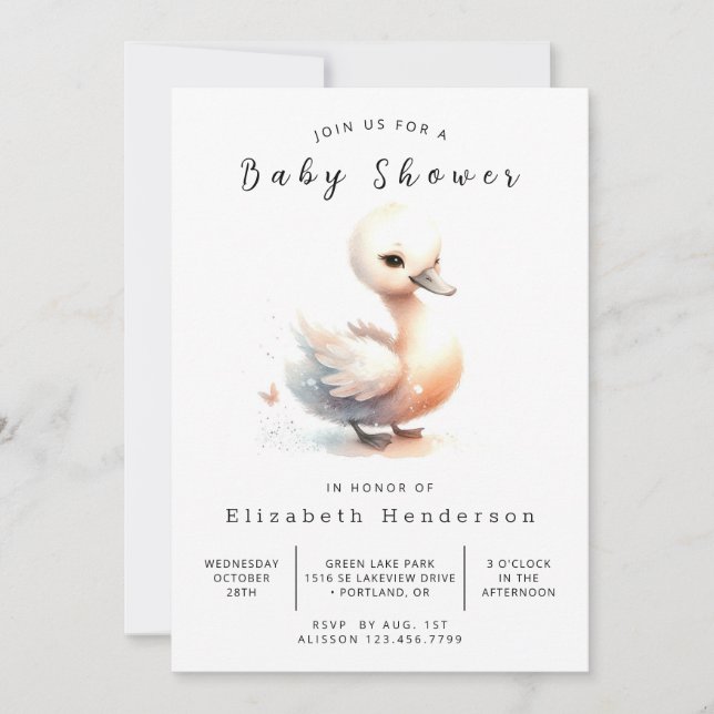 Invitación Gracetable Printable Swan Baby Shower (Anverso)