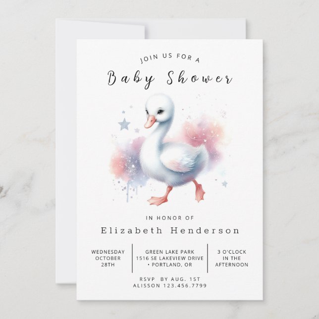 Invitación Gracetable Printable Swan Baby Shower (Anverso)