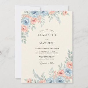 Invitación Gracia azul acero para una boda primaveral elegant