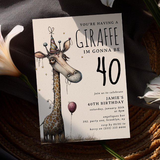 Invitación Gracia divertida y caprichosa Giraffe Adulto Cumpl (Subido por el creador)