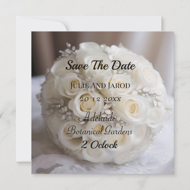 Invitación "Gracia eterna: un tema de Rosas Bodas blancos" (Anverso)