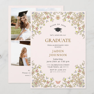 Invitación Gracia Floral Ornata Boho 4 Fotos Fiesta de Gradua