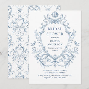 Invitación Gracia Victoriana Ornamentada Azul Polvoriento par