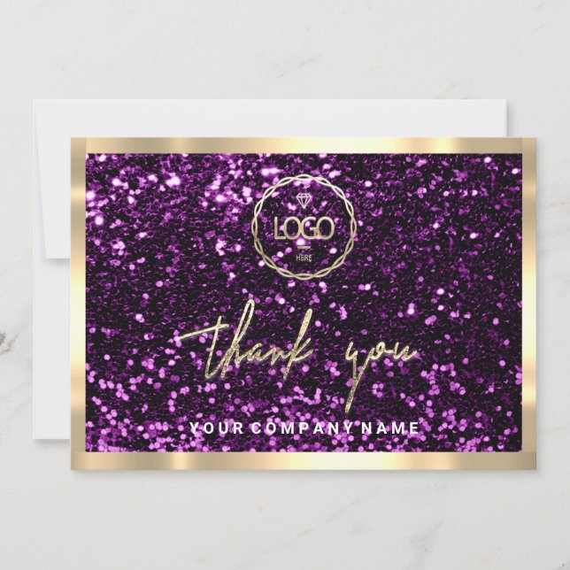 Invitación Gracias a Business Insert Logo Purpurina de Mármol (Anverso)