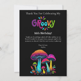 Invitación Gracias a Groovy Setas Psicodélicas Coloridas-