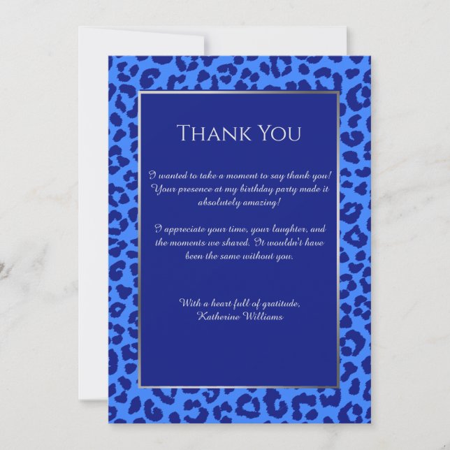 Invitación Gracias a la impresión de Card-Leopard-Azul- (Anverso)