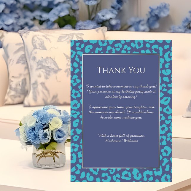 Invitación Gracias a la impresión de Card-Leopard-Azul- (Thank You Card-Leopard Print-Blue)