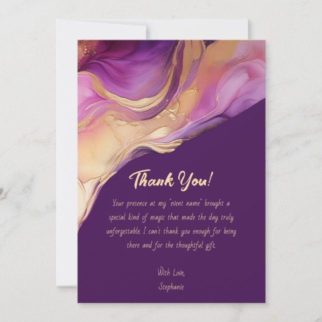 Invitación Gracias a la modernidad Resumen Rosa Púrpura y Oro (Anverso)