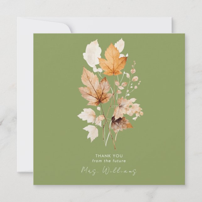 Invitación Gracias a Moss Green Whispers of Fall Bridal Showe (Anverso)