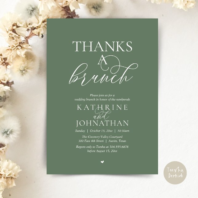 Invitación Gracias A Un Brunch, Boda Moderna y Elegante (Thanks A Brunch, Modern Classy Wedding Invitation Card in Sage Green)